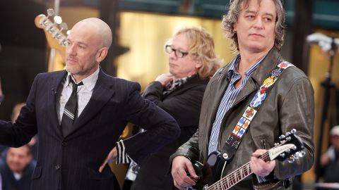 Michael Stipe, Mike Mills and Peter Buck of R.E.M. perform on "Today" in 2008.