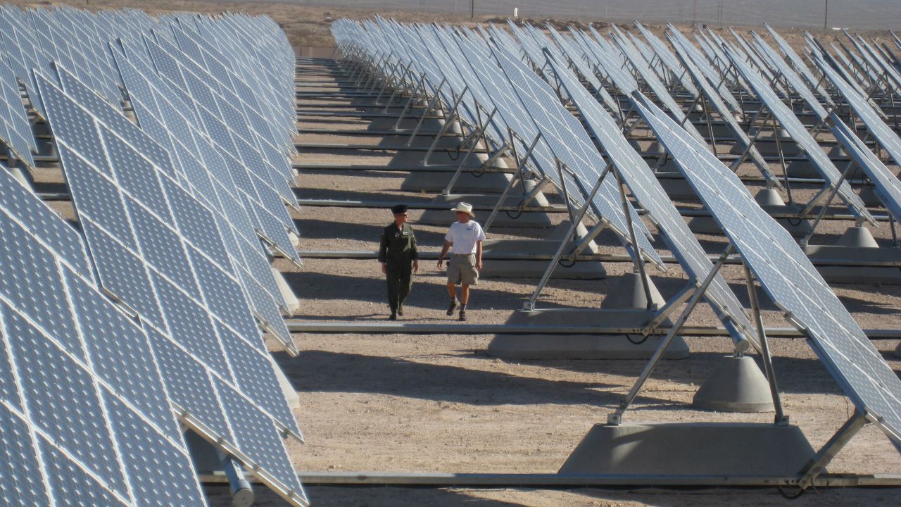 Nellis Air Force Base's 140-acre solar farm was built to supply 25% of the base's energy needs.