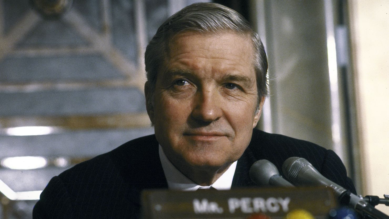 GOP Sen. Charles Percy participates in a Senate hearing on El Salvador in 1982.