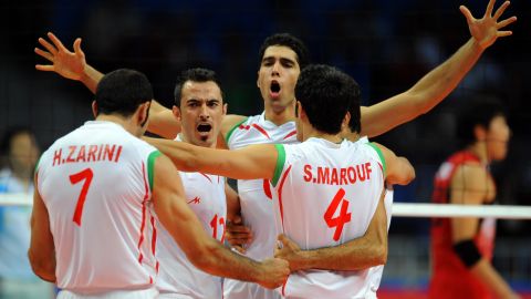 A file photo of Iranian players during the volleyball men's final match against Japan at the 16th Asian Games in November 2010.