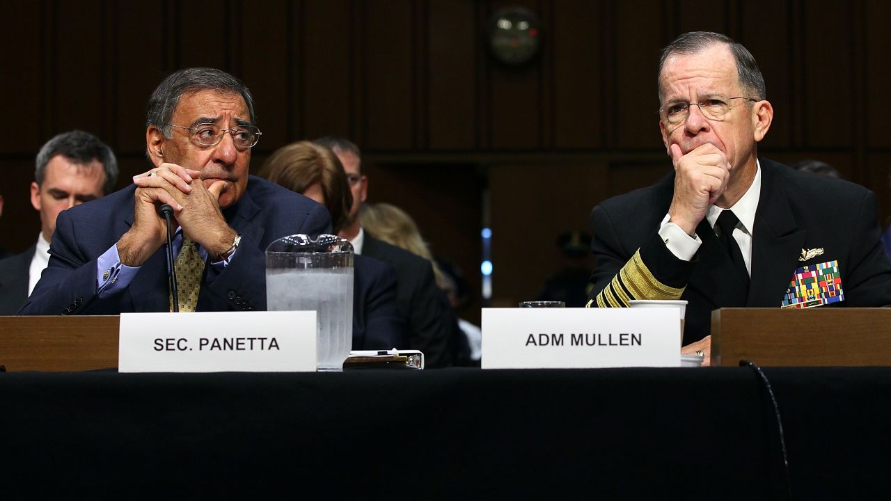 Defense Secretary Leon Panetta, left, and Adm. Michael Mullen testify before the Senate Armed Services Committee.