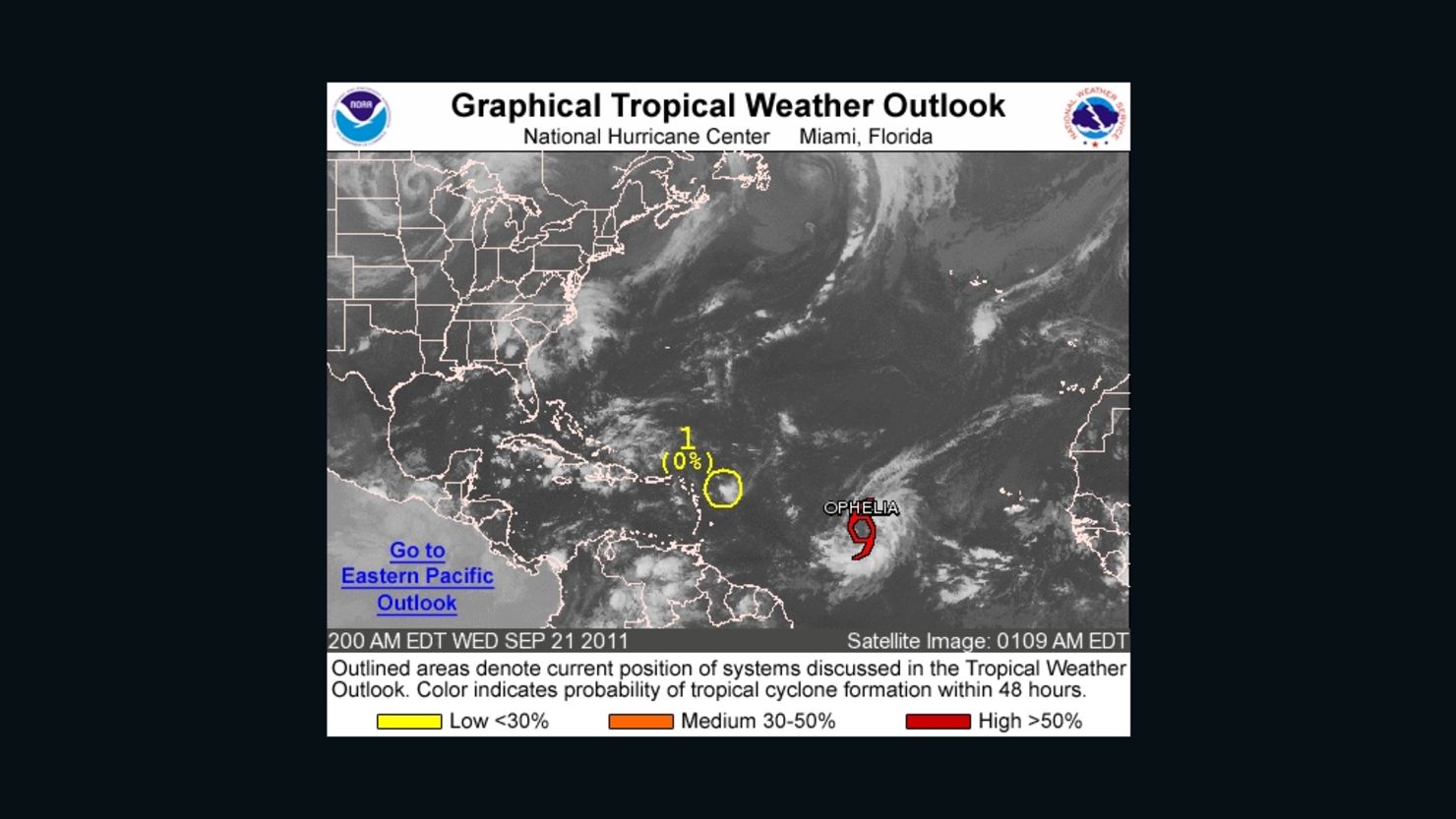 Ophelia was in the central Atlantic early Thursday, but posed no immediate threat to land