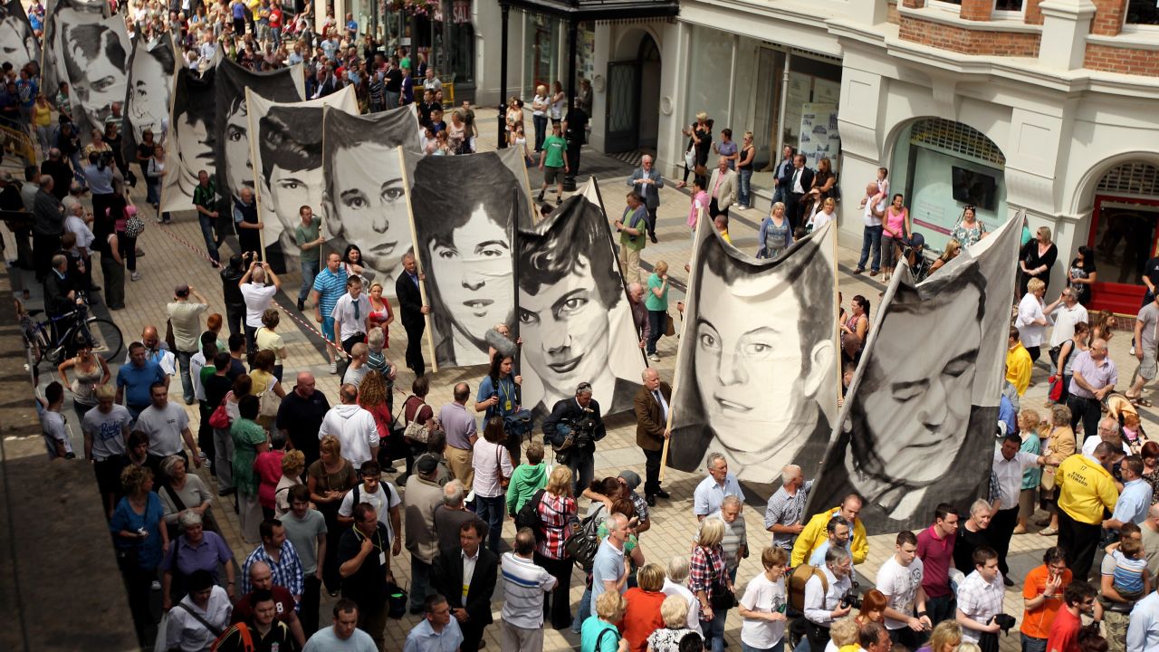 Members of the Bloody Sunday Justice Campaign march on June 15, 2010 in Londonderry, Northern Ireland. 