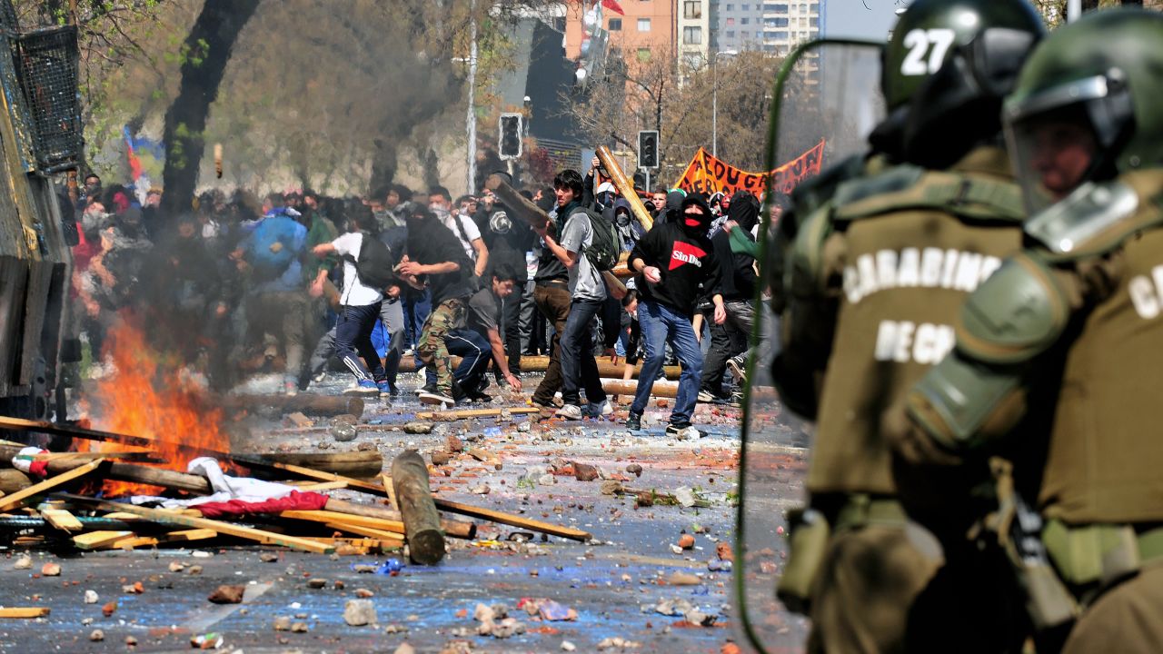 Chilean students protest in Santiago on Thursday as they press the government to reform education.