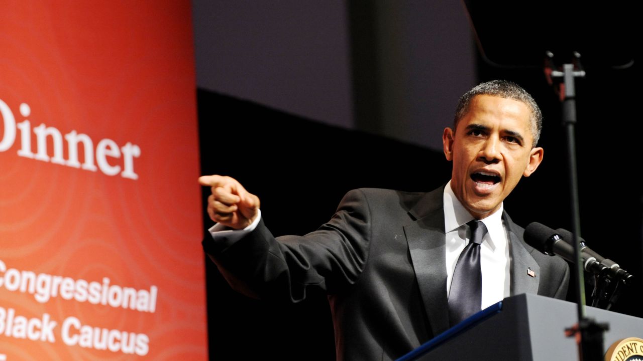 President Barack Obama addresses the Congressional Black Caucus Foundation Annual Phoenix Awards on Saturday.