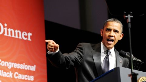 President Barack Obama addresses the Congressional Black Caucus Foundation Annual Phoenix Awards on Saturday.