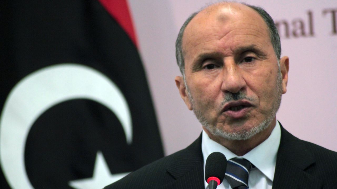 National Transitional Council Chairman Mustafa Abdel Jalil briefed the press before talks in Benghazi.