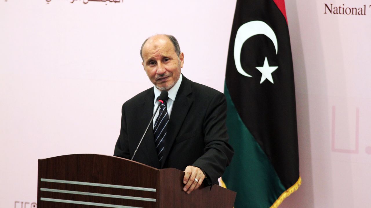 National Transitional Council chief Mustafa Abdel Jalil speaks to the press in Benghazi on September 24, 2011.