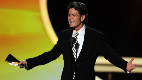 Charlie Sheen speaks at the Emmy Awards on September 18. He wished the cast of "Two and a Half Men" the best.