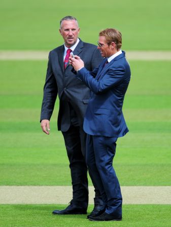 Ex-cricketers-turned-TV commentators Ian Botham and Shane Warne (right) on more familiar turf at the Rose Bowl, Southampton during the summer of 2011. Both will be playing at the Alfred Dunhill Links Championship. 