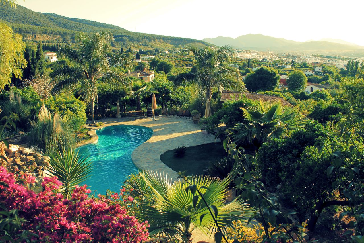 An inviting pool is among the amenities at Casa de Laila, perched in the hills of Andalucia, Spain.