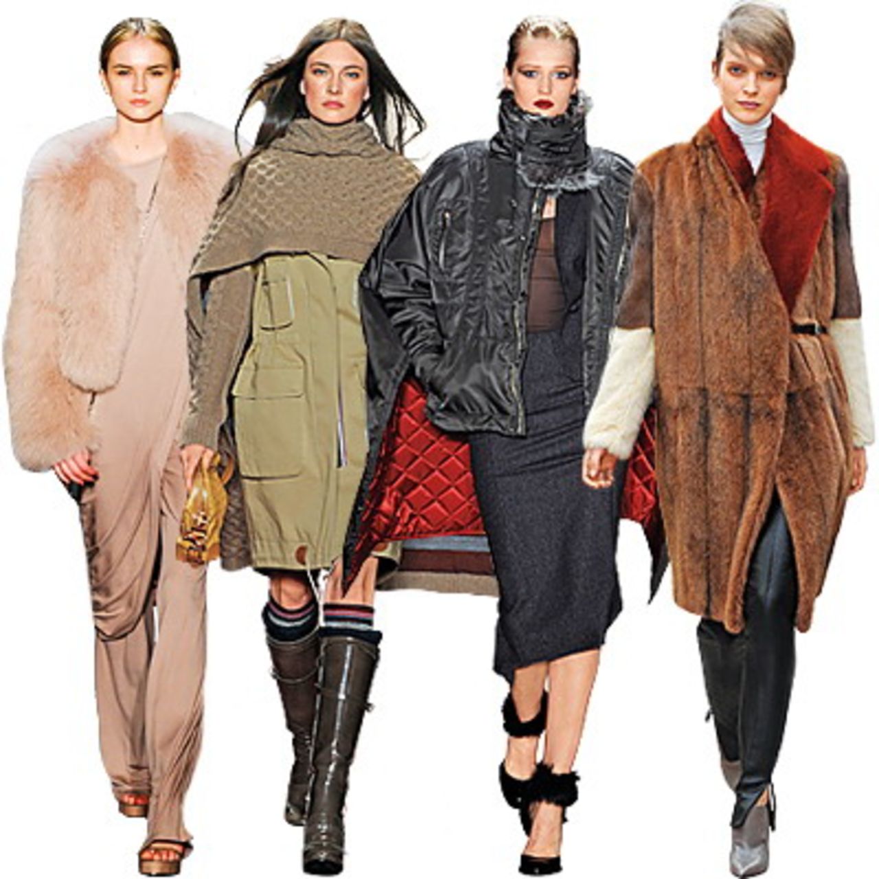 Baby, it's cold outside -- (left to right) Michael Kors, Tommy Hilfiger, Altruzarra, Celine.