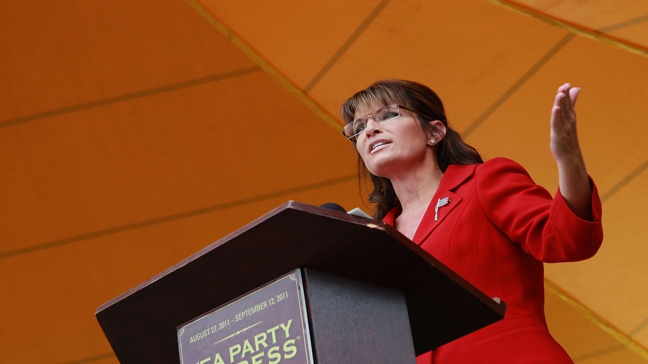 Sarah Palin addresses a tea party rally in New Hampshire on Labor Day.