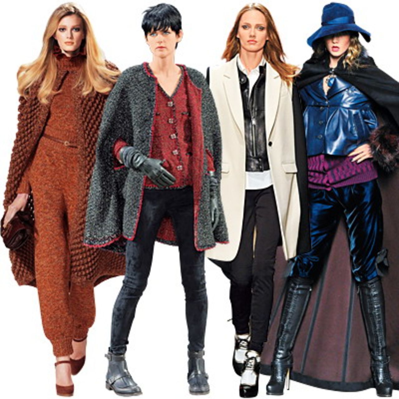 The cape -- (left to right) Chloé, Chanel, DKNY, Christian Dior.