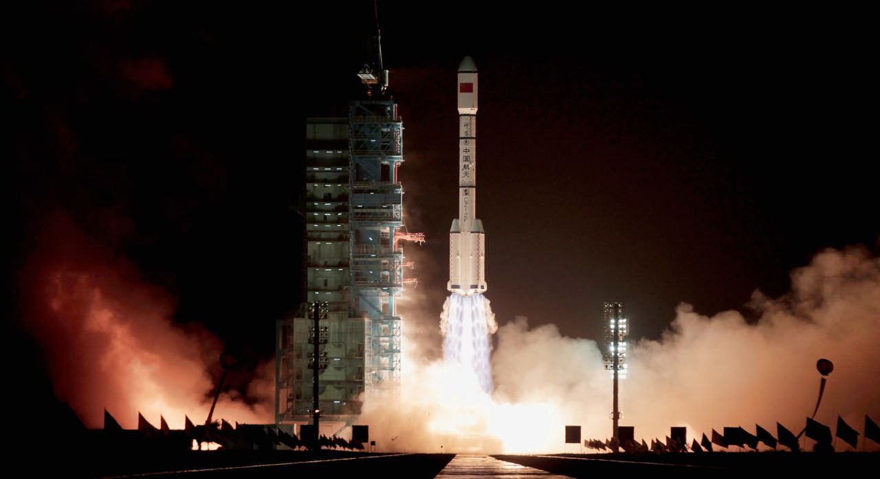 The rocket carrying China's first space laboratory module, Tiangong-1, lifts off from the Jiuquan Satellite Launch Center on September 29, 2011