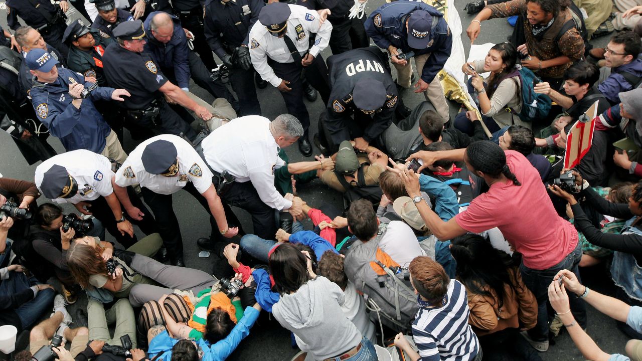 Police encounter demonstators on the Brooklyn Bridge during the Occupy Wall Street protests on Saturday. 