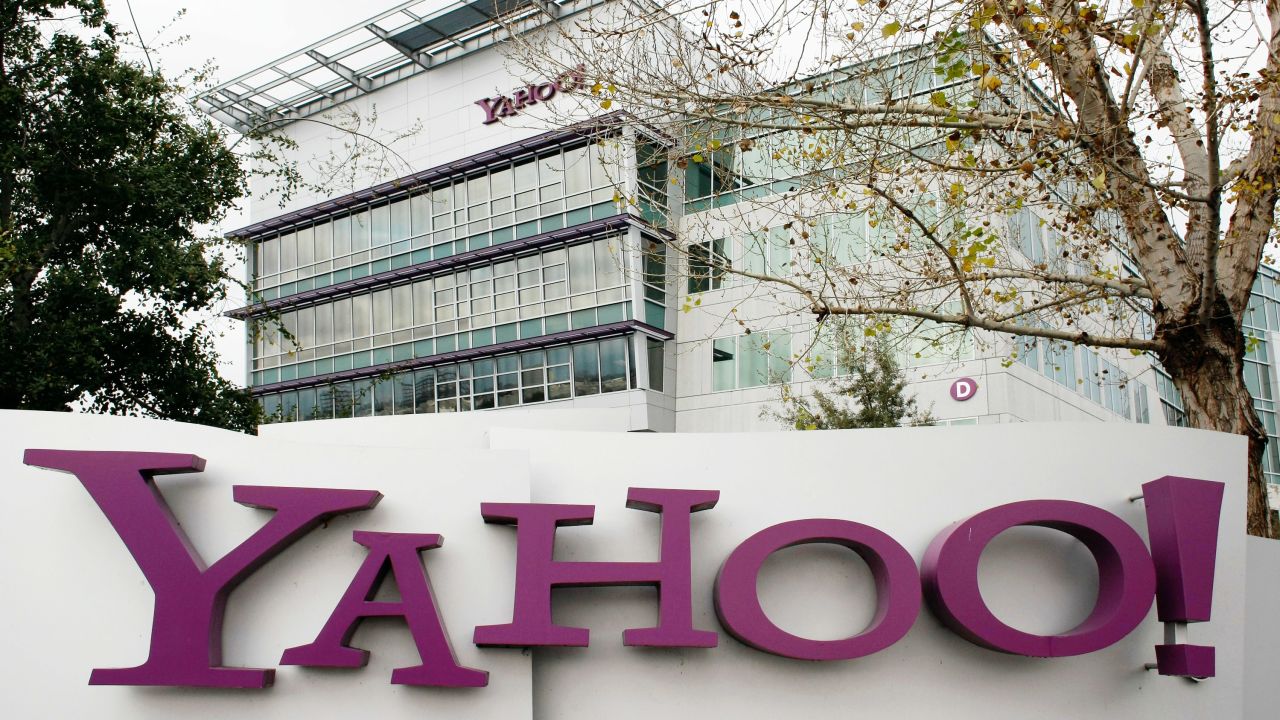 In this file photo the Yahoo logo is seen on a sign outside of the Yahoo Sunnyvale campus January 22, 2008 in Sunnyvale, California.
