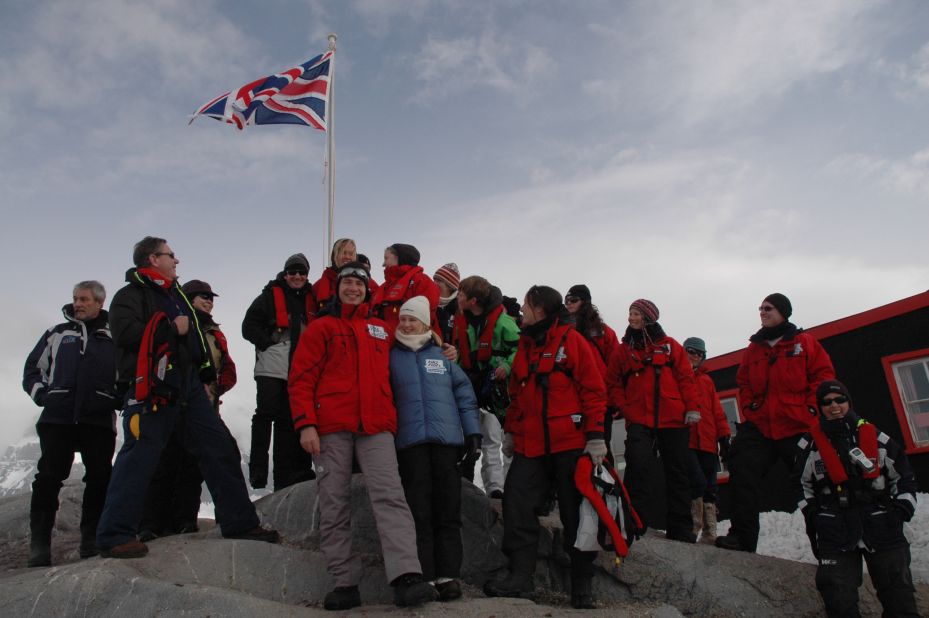 "Big Fish" guests and crew visit the historic British research base at Port Lockroy on the Antarctic Peninsula. 