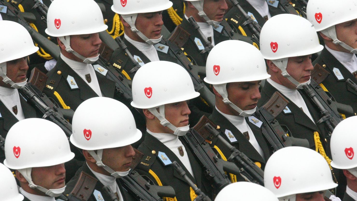 Turkish soldiers march during celebrations marking the 87th anniversary of Republic Day in Ankara on October 29, 2010