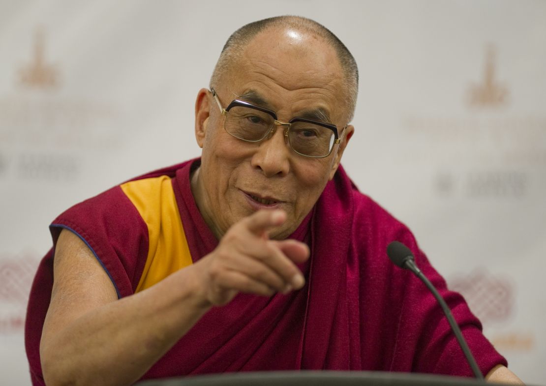 Tibetan spiritual leader, the Dalai Lama, speaks during a press conference in Mexico City on September 9, 2011.