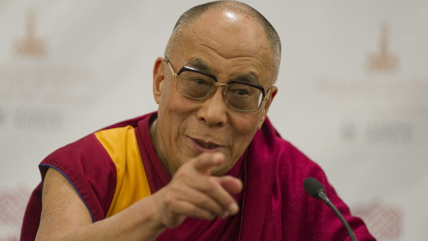 Tibetan spiritual leader, the Dalai Lama, speaks during a news conference in Mexico City on September 9, 2011.