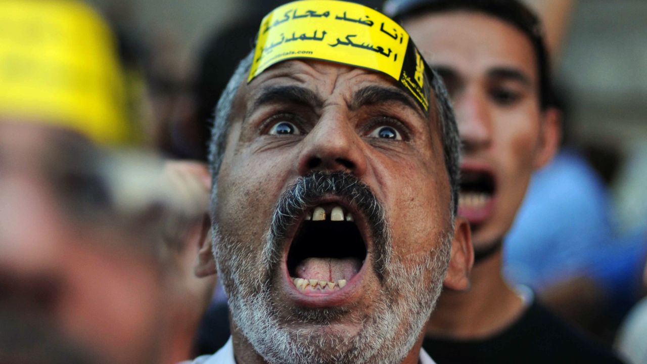 An Egyptian man shouts slogans during a protest against the expansion of emergency law in Cairo on September 19.