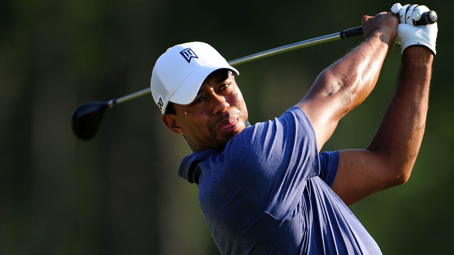 Tiger Woods hits a tee shot during the second round of the 93rd PGA Championship at the Atlanta Athletic Club in August.
