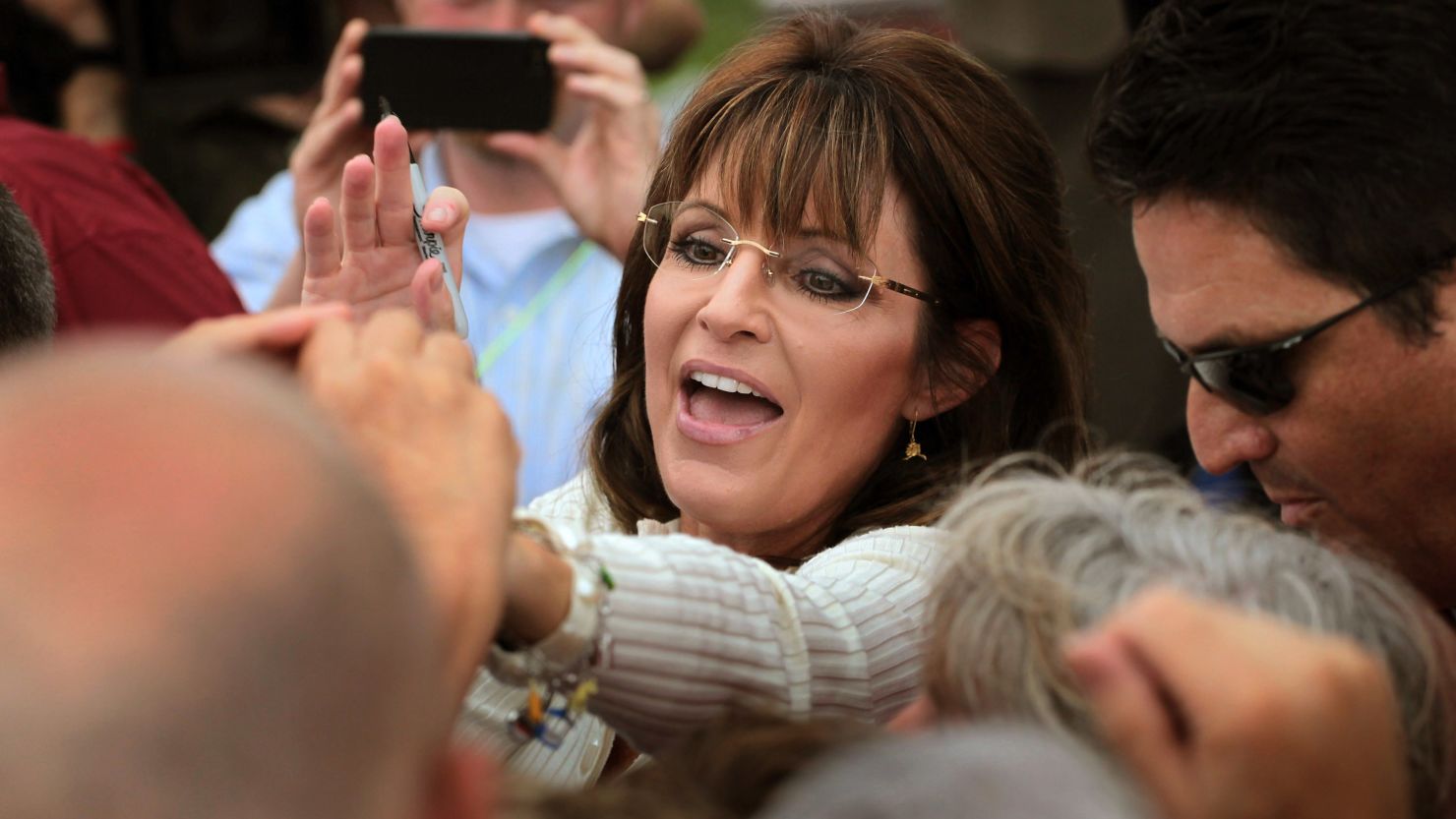 Sarah Palin greets supporters after a speech last month at a Tea Party of America event in Indianola, Iowa. 