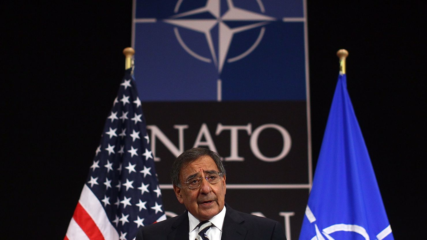 U.S. Secretary of Defense Leon Panetta speaks during a press conference at NATO headquarters in Brussels. 