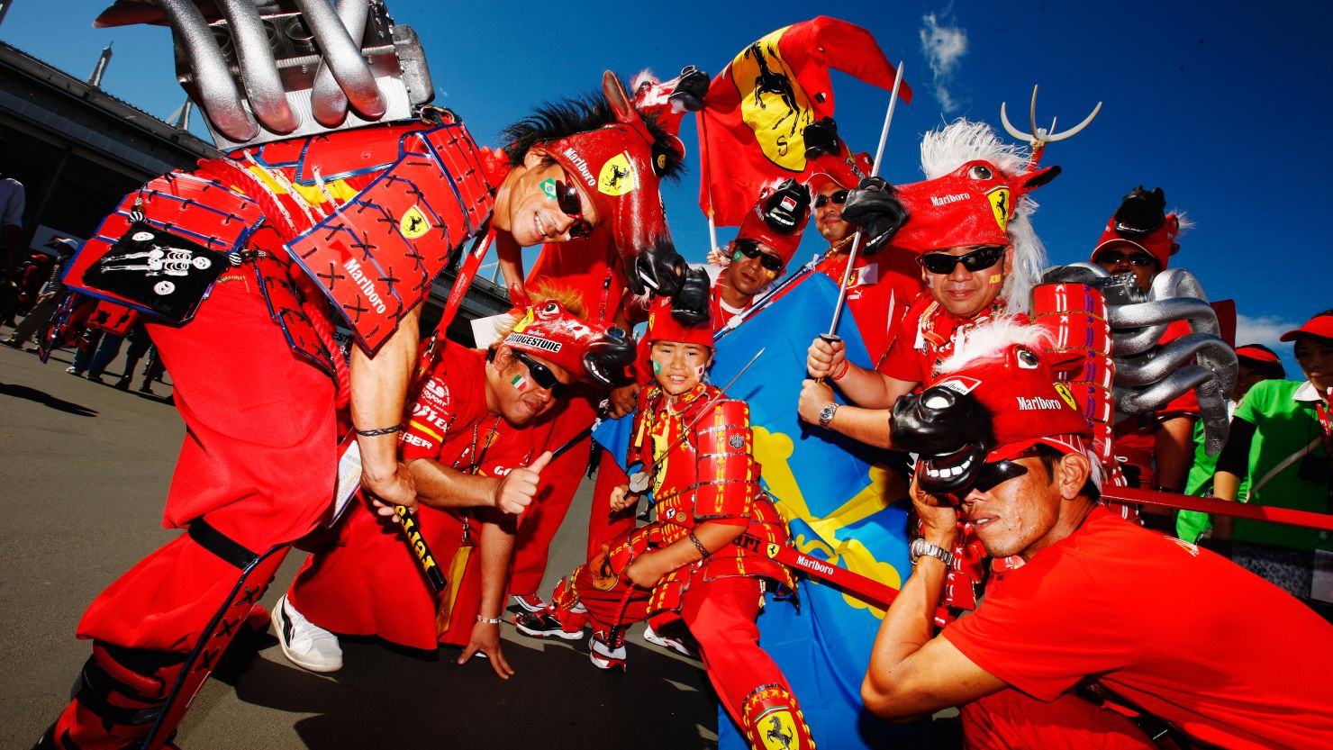 A group of Formula One fans in Japan show their support for Ferrari ahead of the grand prix in Suzuka last season.