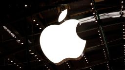 The Apple logo is seen hanging inside the Apple store on West 66th Street on October 5, 2011 in New York City.