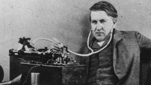  Some compare the transformative impact of inventor Thomas Edison, seen here with his phonograph, to that of Steve Jobs.