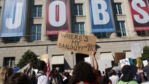 The Occupy Wall Street movement spilled over in Washington Thursday as a couple hundred people protesting social injustice gathered outside the national offices of the U.S. Chamber of Commerce.