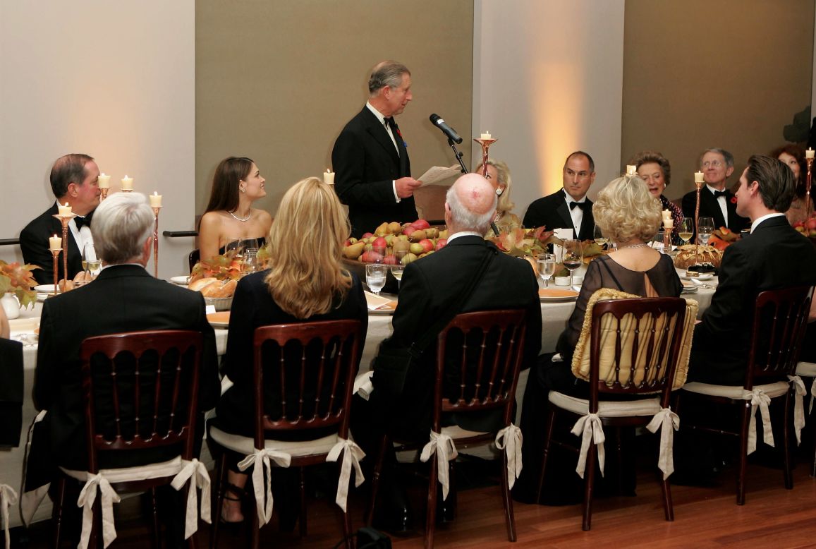 Prince Charles speaks at a dinner for business leaders, including <a href="http://www.cnn.com/specials/tech/steve-jobs-the-man-in-the-machine">Jobs</a>, in November 2005 in San Francisco. 