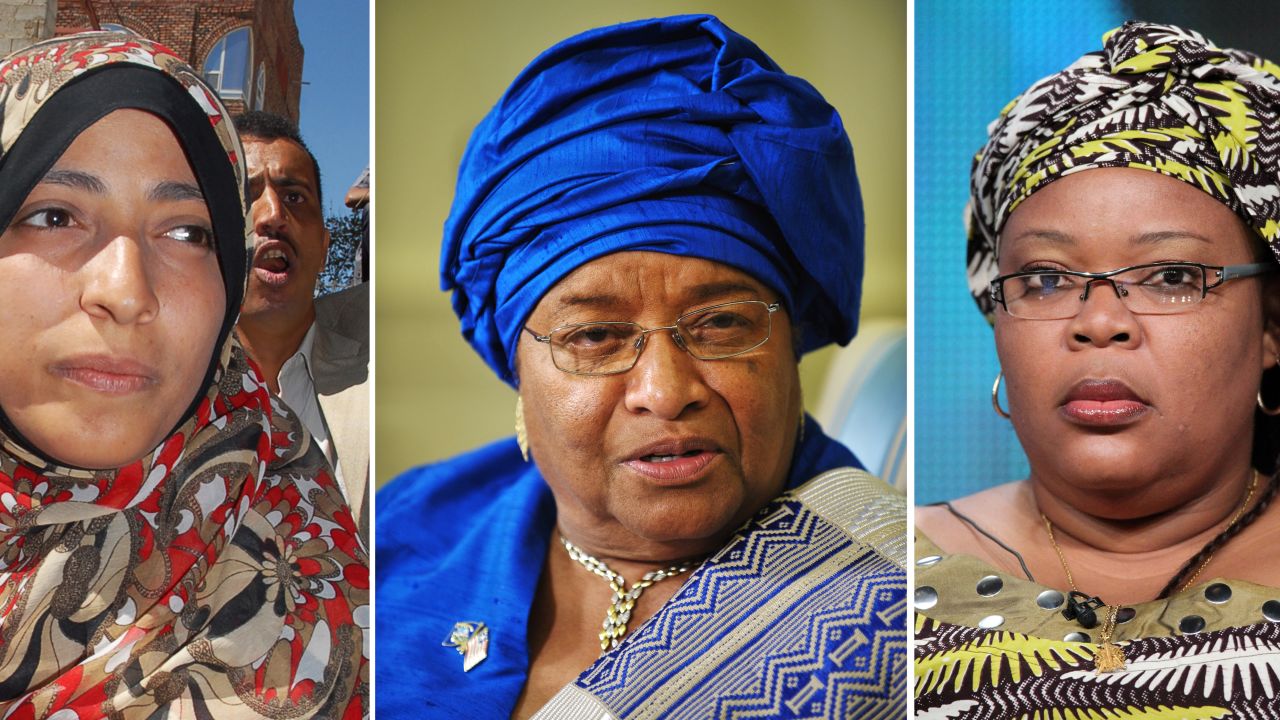 (L-R) Yemen's Arab Spring activist Tawakkul Karman, Liberian President Ellen Johnson Sirleaf and activist Leymah Gbowee