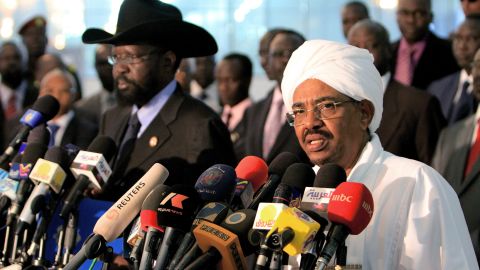 Sudanese President Omar al-Bashir, right, and South Sudanese President Salva Kiir hold a joint press conference on Sunday.