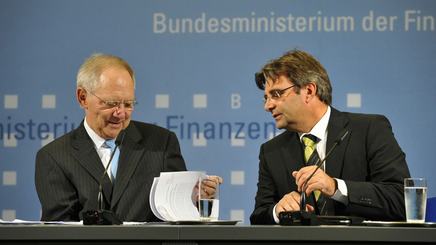 German Finance Minister Wolfgang Schaeuble with spokesman Michael Offer on November 4, 2010. Offer resigned five days later after a public dressing-down.
