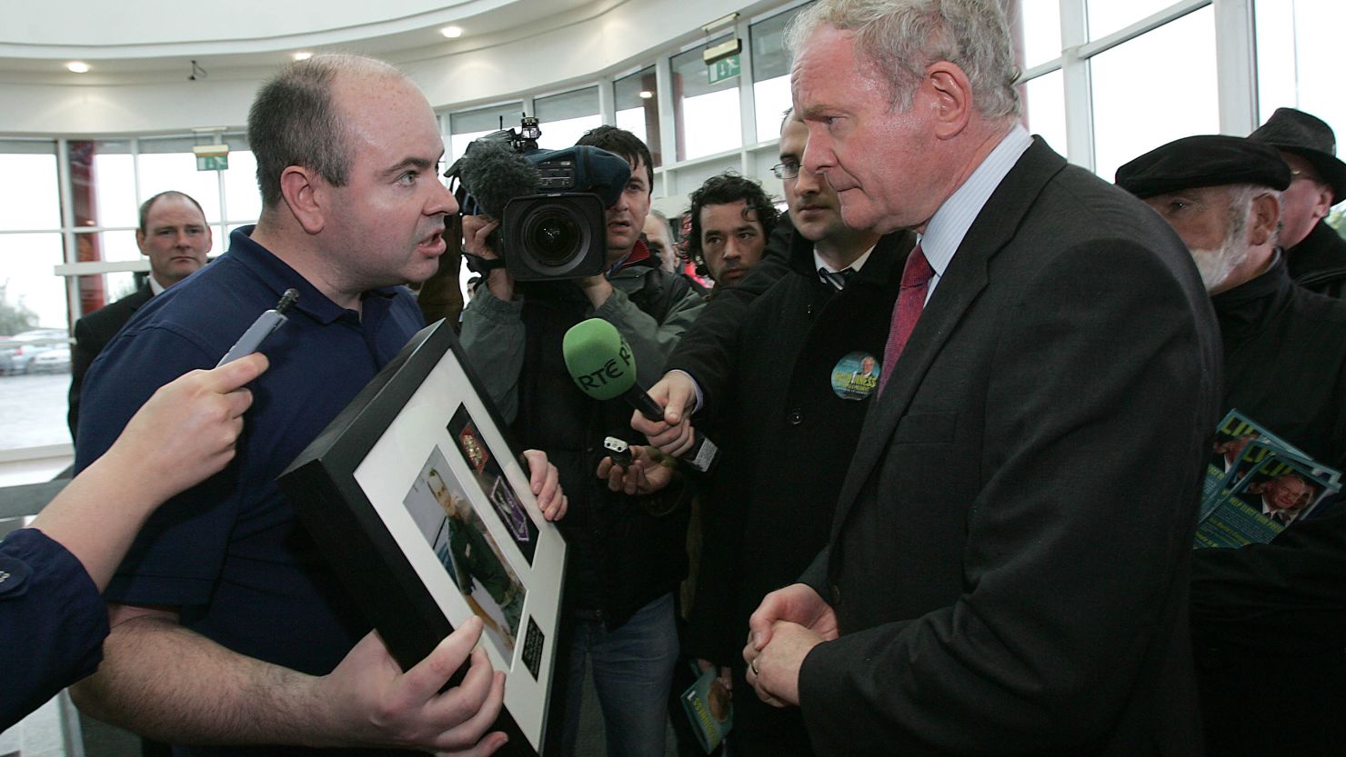 David Kelly confronts Sinn Fein presidential candidate Martin McGuiness demanding he name his father's killers.