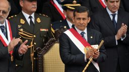 Peruvian President Ollanta Humala attends a traditional military parade in Lima on July 29, 2011.