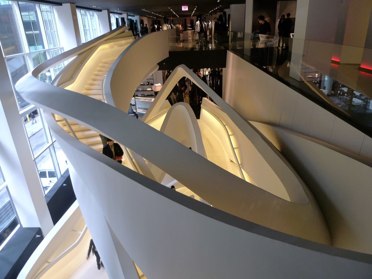 Armani's 5th Avenue store in New York City was imagined by Italian husband and wife architectural team Massimiliano and Doriana Fuksas. The central focus of the designs in-store include a magnificent sculptural steel staircase. 