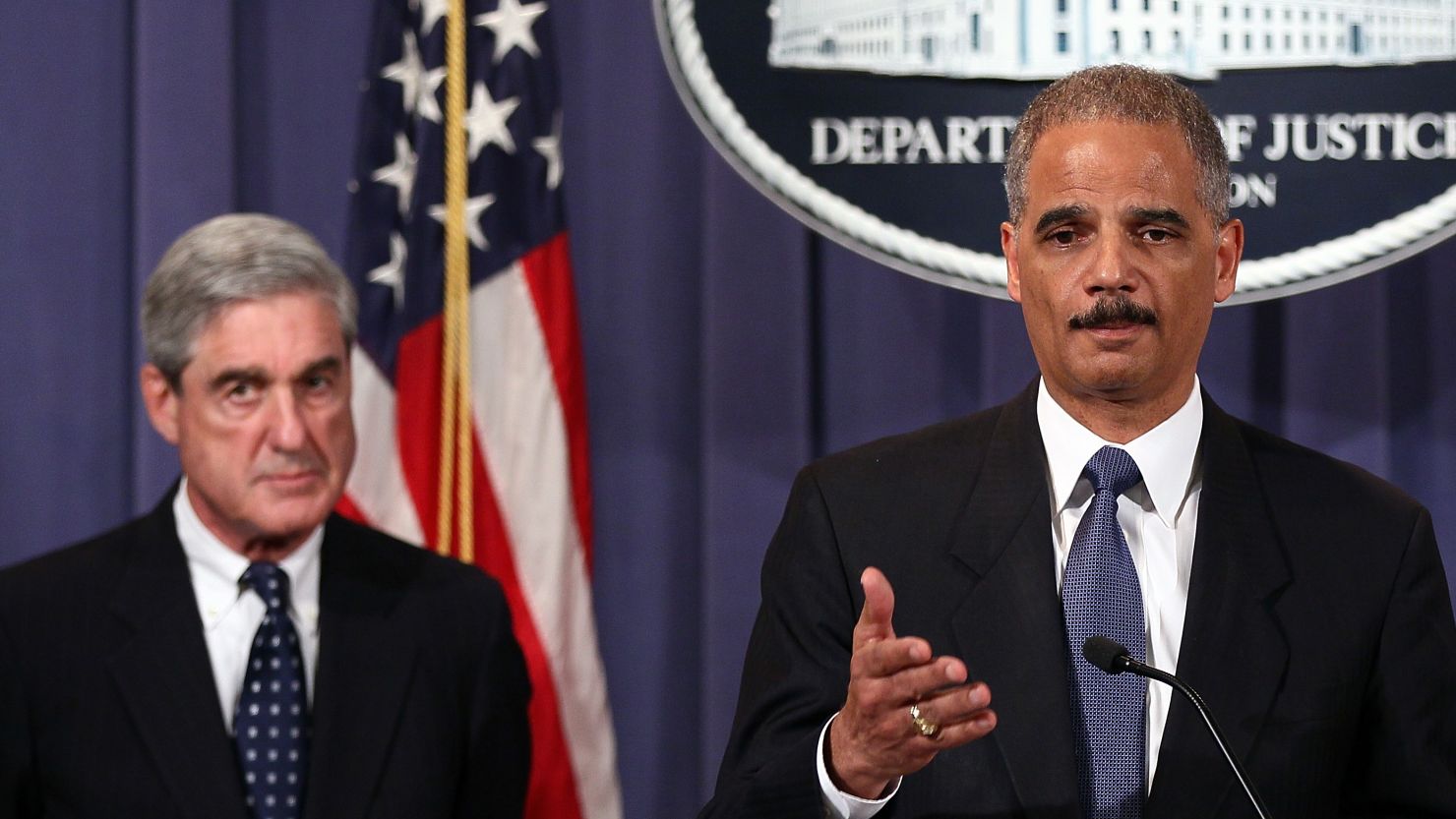 U.S. Attorney General Eric Holder and FBI Director Robert Mueller, left, announce the foiling of a terror plot Tuesday.