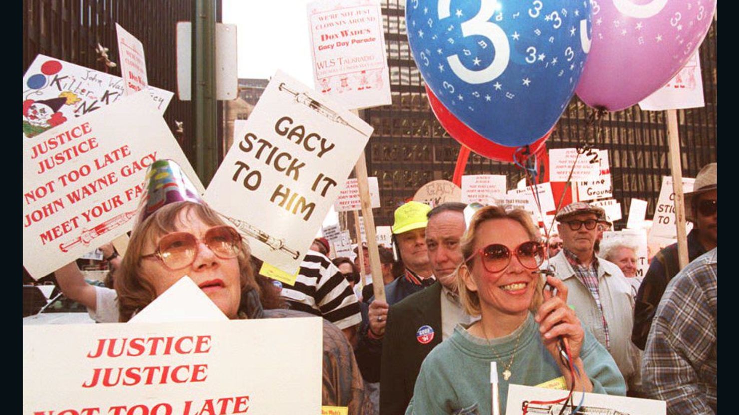 Demonstrators supporting the scheduled execution of  John Wayne Gacy rally in Chicago days before his 1994 execution.