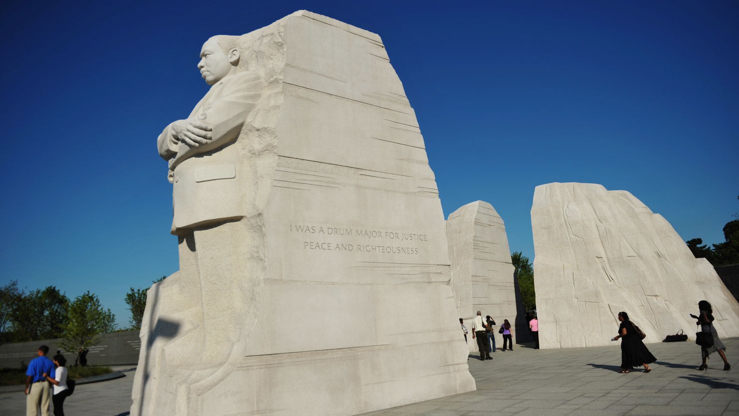 The Martin Luther King Jr. Memorial sits on the Tidal Basin between the Lincoln Memorial and the Thomas Jefferson Memorial.