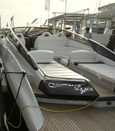 One of three custom-built Sunseeker boats used in the latest Bond blockbuster, "Quantum of Solace" is on display at the Scotland Boat Show.