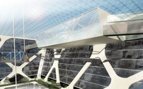Architect Edwardo Suarez envisages that the "Earthscraper"could be accessed directly from the underground metro, preventing congestion above ground. 