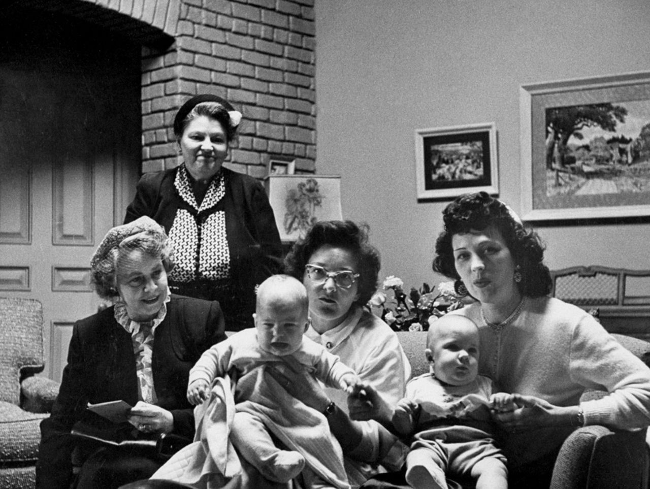 Baby twin actors Richard and Ronald Lee sit with, from left, a social worker, their grandmother, a nurse and their mother. The episode where Lucy has a baby, "Lucy Goes to the Hospital," was watched by more people than any other program up to that time, with more than 70% of Americans watching.