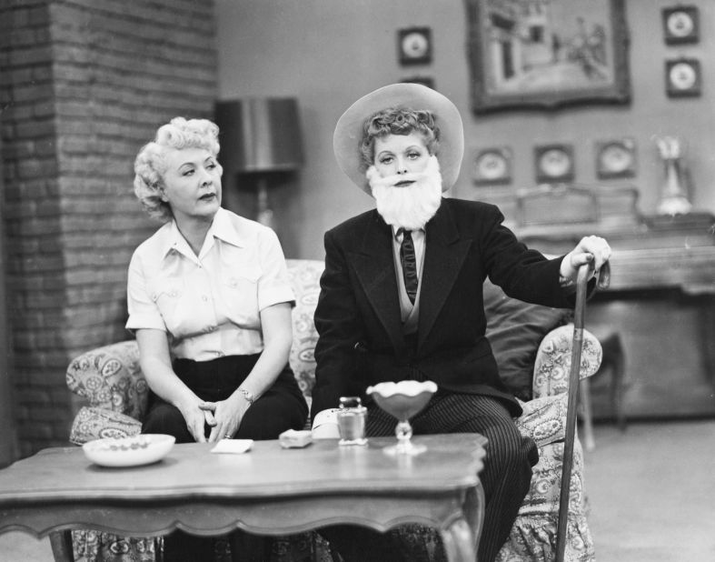 Ball wears a beard for 'The Moustache' as Vance looks on. The show won an Emmy for best situation comedy in 1953 and 1954. Ball earned two Emmys for her performance, and Vance received an Emmy for supporting actress.