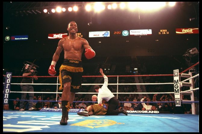 Bernard Hopkins became a world champion for the first time in 1995 when he defeated Segundo Mercado to claim the IBF Middleweight title. Hopkins is pictured here defending his belt against American Joe Lipsey in March 1996.