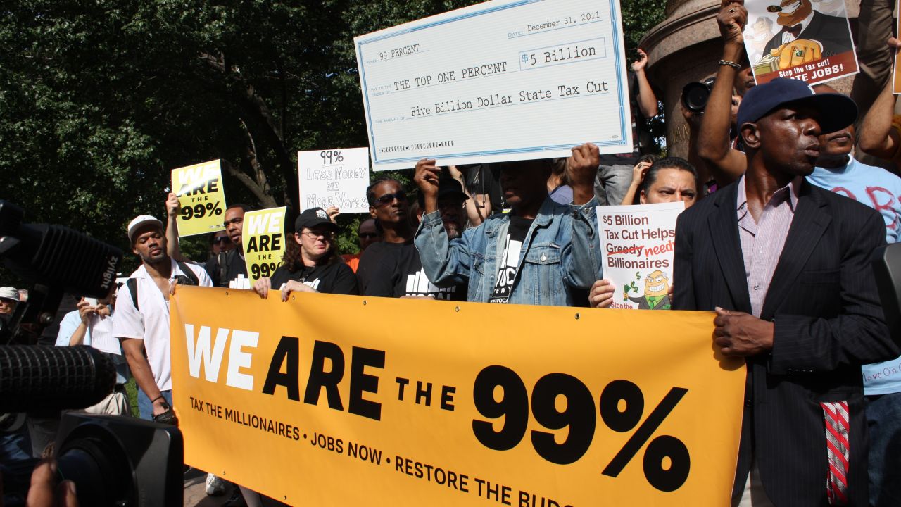 Occupy Wall Street supporters take part in the Park Avenue millionaires protest in New York on October 11. 