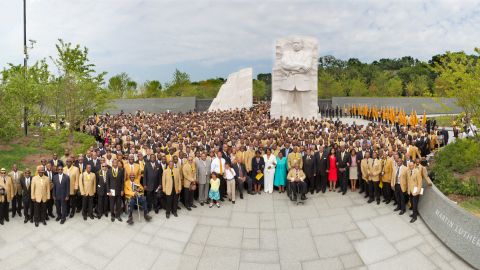 Members of Martin Luther King Jr.'s fraternity, Alpha Phi Alpha, visit the monument in Washington. 